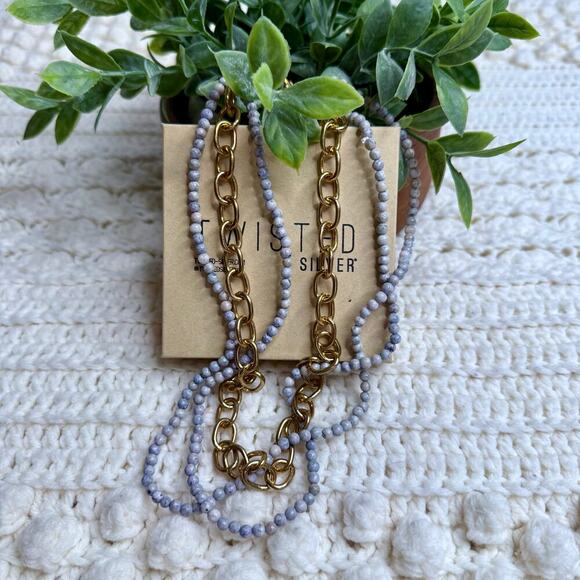 TWISTED SILVER Women's Artisan Boho Brass Bead Three Strand Necklace Adjustable - Picture 13 of 13